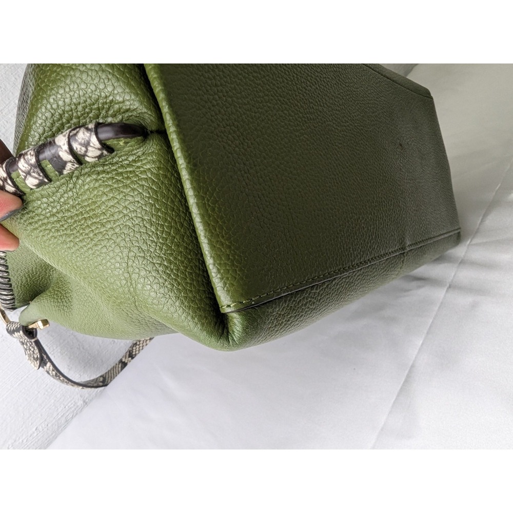 Michael Kors Joan Slouchy Shoulder Hobo Bag Mk Signature Green With Snake Accent - Picture 7 of 15